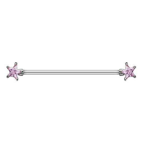 Star Sparkle Industrial Barbell Industrial Barbell Impulse Piercings Pink