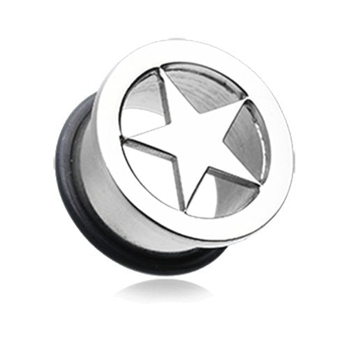 Star Steel Single Flared Ear Gauge Hollow Plug Plugs Impulse Piercings 6 gauge (4mm)