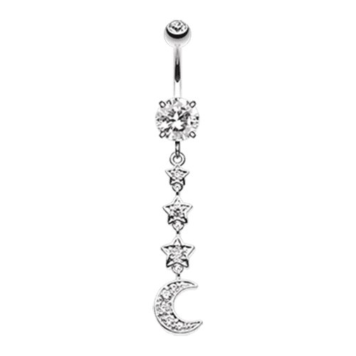 Stars to the Moon Cubic Zirconia Belly Button Ring Navel Ring Impulse Piercings Clear