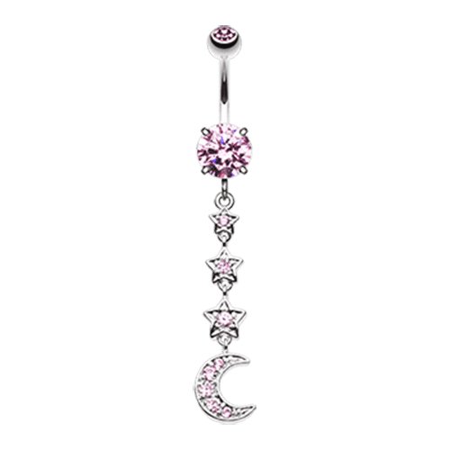 Stars to the Moon Cubic Zirconia Belly Button Ring Navel Ring Impulse Piercings Pink