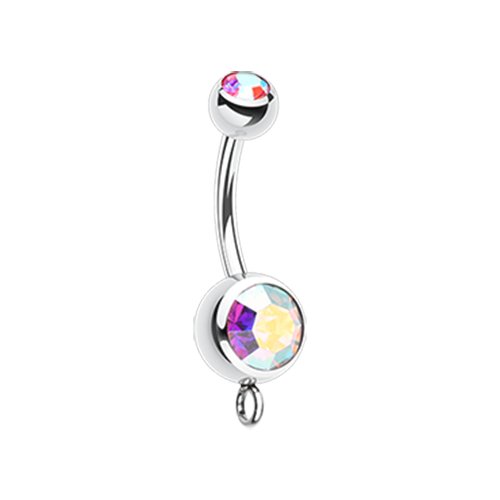 Steel 'Add-On Dangle' Gem Ball Belly Button Ring Navel Ring Impulse Piercings Pink/Aurora Borealis