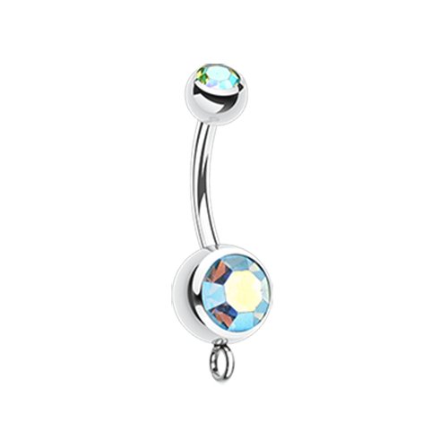 Steel 'Add-On Dangle' Gem Ball Belly Button Ring Navel Ring Impulse Piercings Aqua/Aurora Borealis