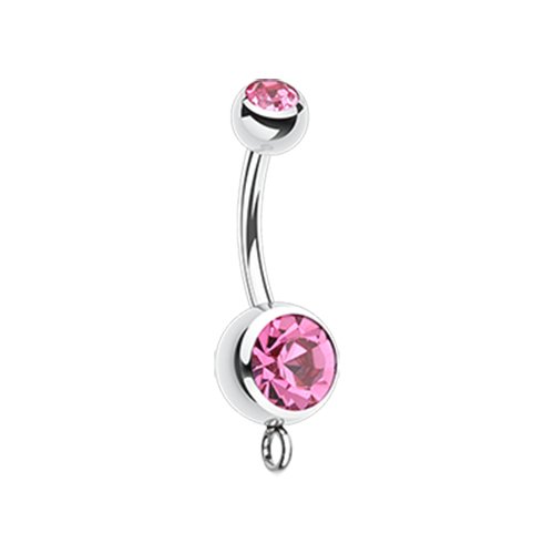 Steel 'Add-On Dangle' Gem Ball Belly Button Ring Navel Ring Impulse Piercings Pink