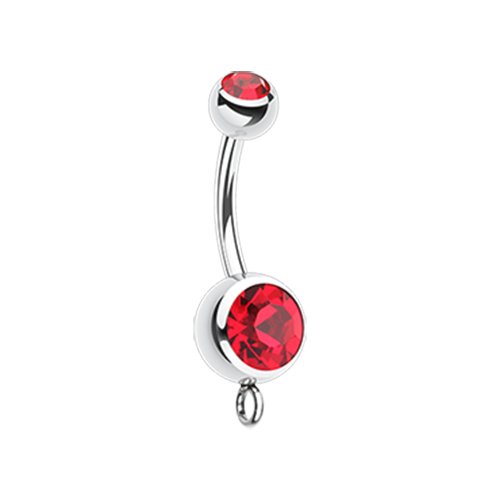 Steel 'Add-On Dangle' Gem Ball Belly Button Ring Navel Ring Impulse Piercings Red