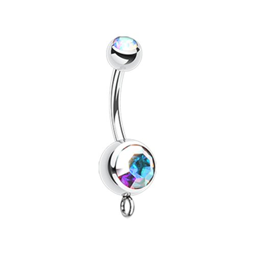 Steel 'Add-On Dangle' Gem Ball Belly Button Ring Navel Ring Impulse Piercings Aurora Borealis