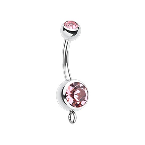 Steel 'Add-On Dangle' Gem Ball Belly Button Ring Navel Ring Impulse Piercings Light Pink