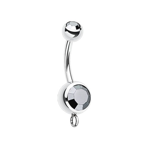 Steel 'Add-On Dangle' Gem Ball Belly Button Ring Navel Ring Impulse Piercings Hematite