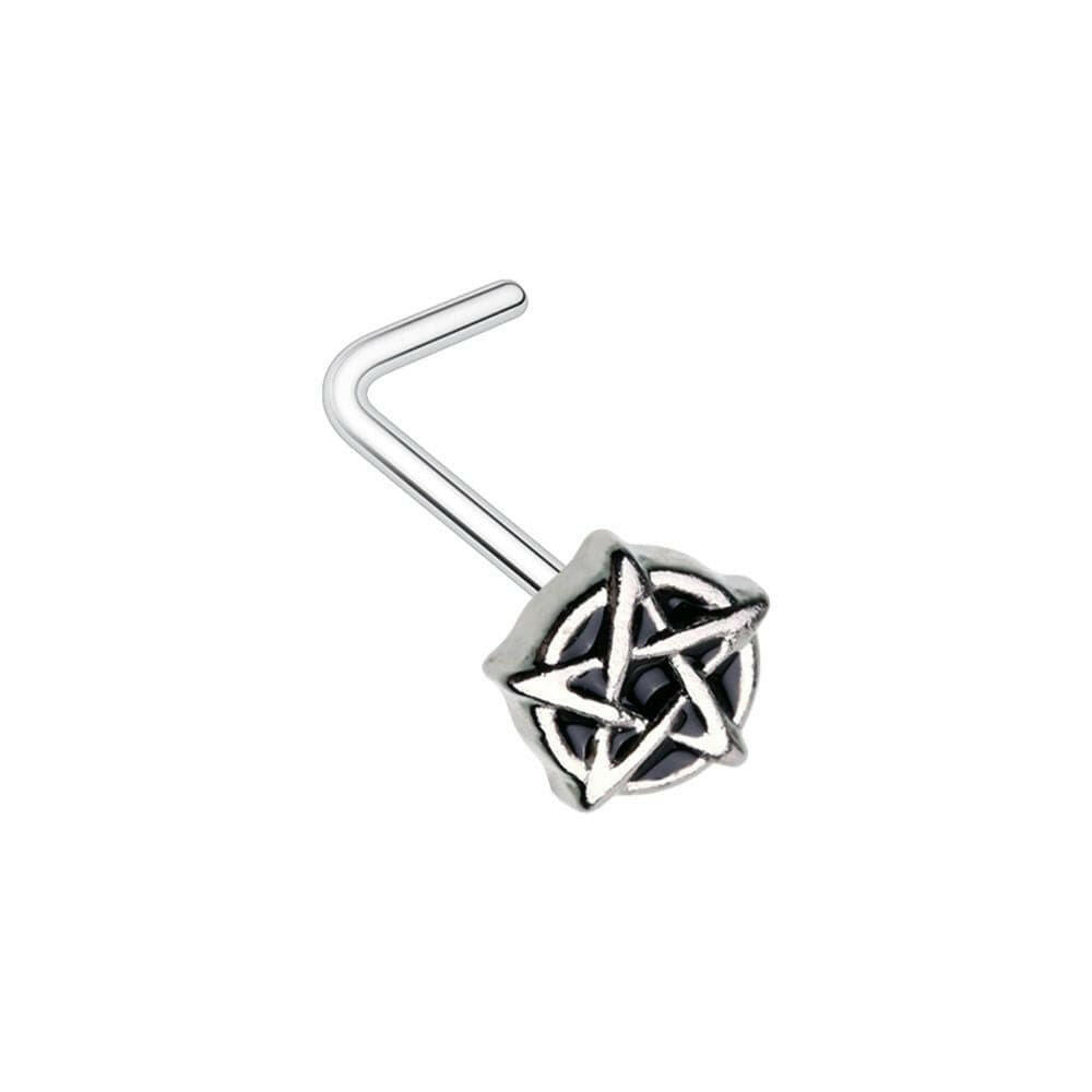 Steel Black Gothic Pentagram L-Shape Nose Ring Nose Ring Impulse Piercings