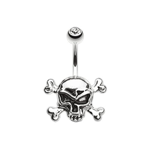 Steel Cross Bones Belly Button Ring Navel Ring Impulse Piercings Clear