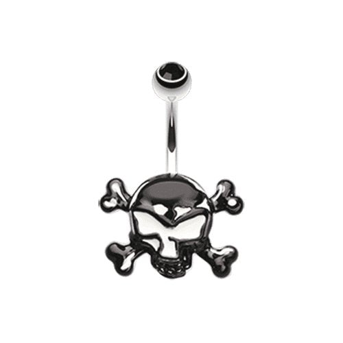 Steel Cross Bones Belly Button Ring Navel Ring Impulse Piercings Black