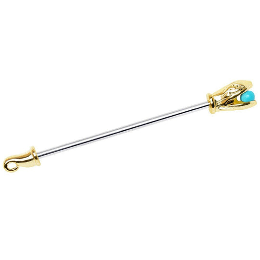 Steel Turquoise Ball Golden Serpent Industrial Barbell