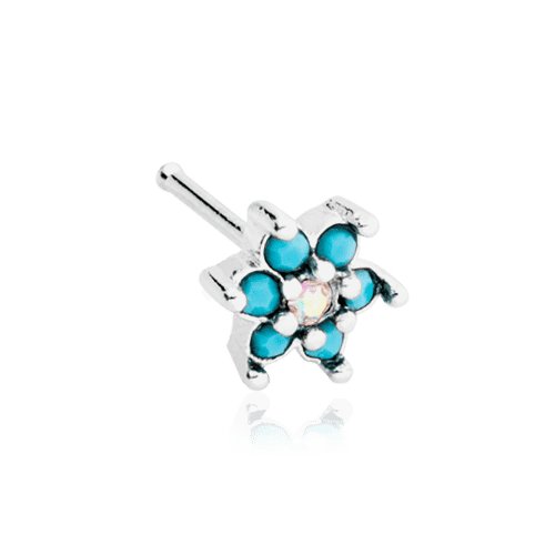 Steel Turquoise Spring Flower Sparkle Prong Set Nose Stud Ring Nose Ring Impulse Piercings