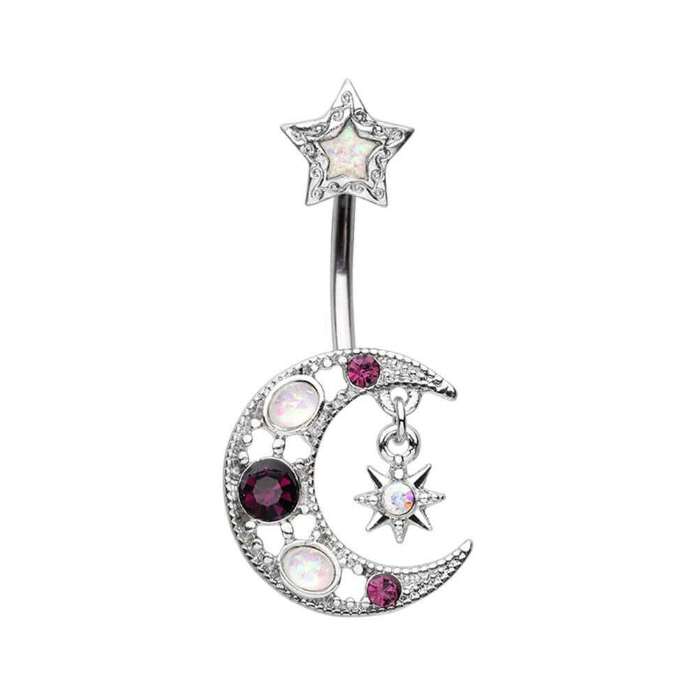 Stellar Opal Moon Star Belly Button Ring Navel Ring Impulse Piercings