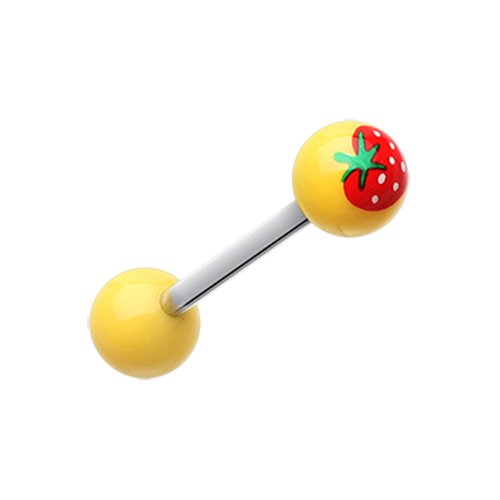 Strawberry Acrylic Top Barbell Tongue Ring Barbell Impulse Piercings Yellow