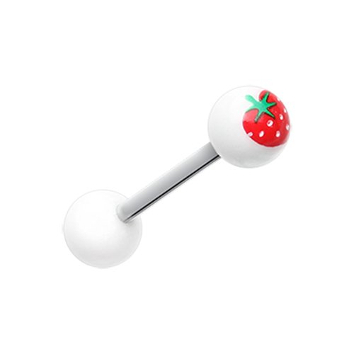 Strawberry Acrylic Top Barbell Tongue Ring Barbell Impulse Piercings White