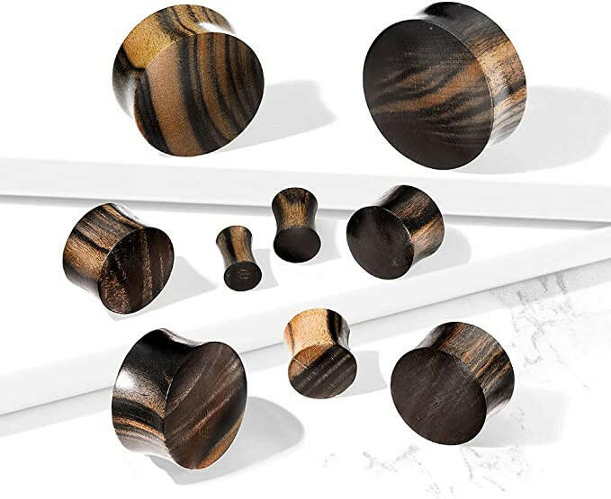 Striped Ebony Wood Convex Saddle Plug Plugs Impulse Piercings