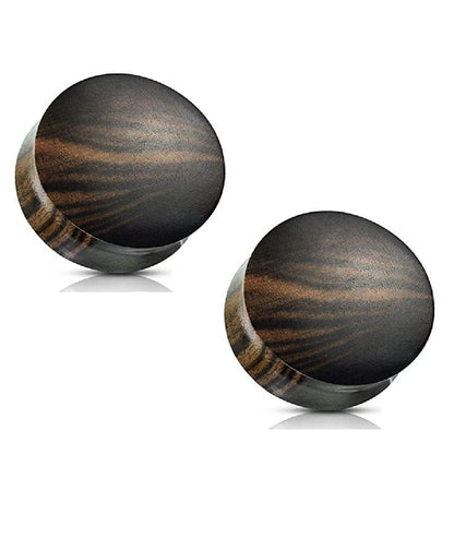 Striped Ebony Wood Convex Saddle Plug Plugs Impulse Piercings 8GA (3mm)