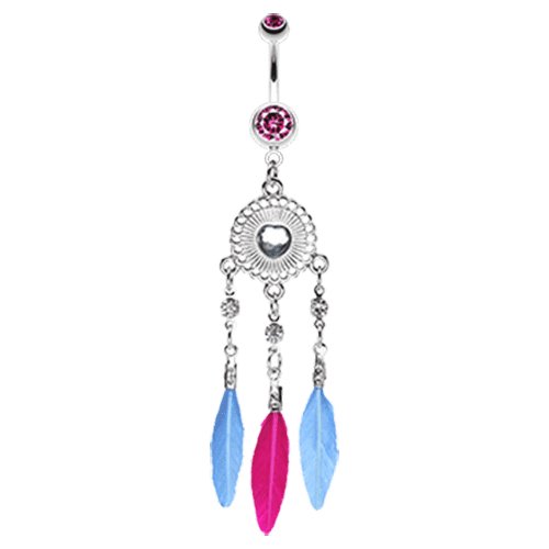 Stylish Heart Crystal Dream Catcher Belly Button Ring Navel Ring Impulse Piercings Fuchsia