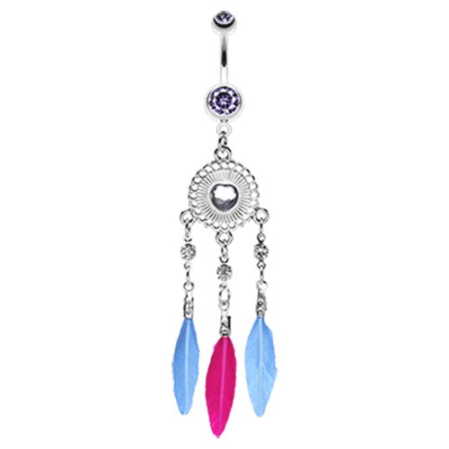 Stylish Heart Crystal Dream Catcher Belly Button Ring Navel Ring Impulse Piercings Tanzanite