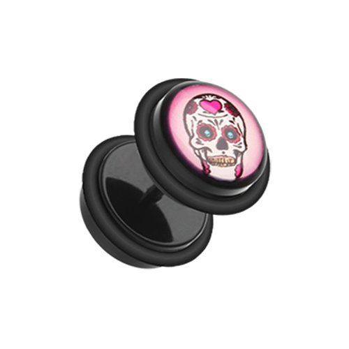 Sugar Skull Acrylic Fake Plug with O-Rings Fake Plug Impulse Piercings 16 gauge (1.2mm)