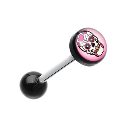 Sugar Skull Logo Acrylic Barbell Tongue Ring Barbell Impulse Piercings