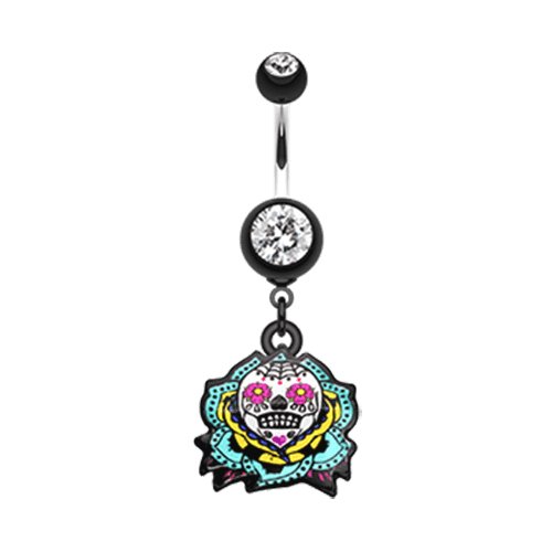 Sugar Skull Rose Belly Button Ring Navel Ring Impulse Piercings Black