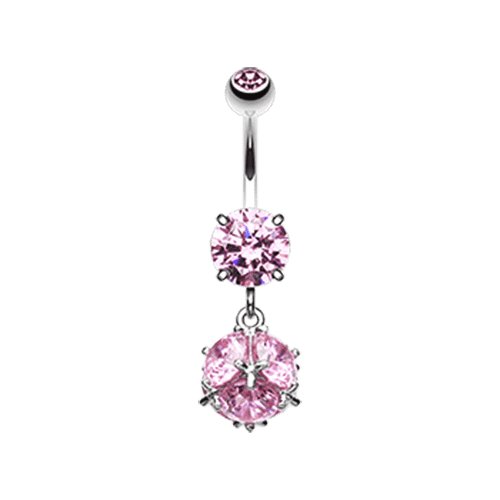 Super Dazzle Cube Cubic Zirconia Gem Belly Button Ring Navel Ring Impulse Piercings Pink