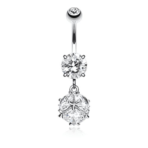 Super Dazzle Cube Cubic Zirconia Gem Belly Button Ring Navel Ring Impulse Piercings Clear