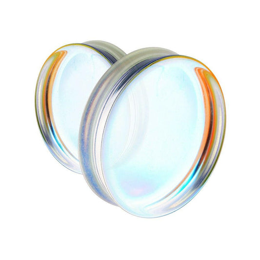 Supersize Luminous Moonstone Iridescent Flat Glass Double Flared Ear Gauge Plug Earrings Plug Earrings Impulse Piercings 1-1/8" (29mm)