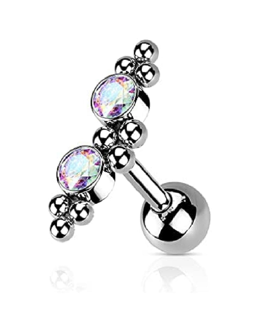 Surgical Steel 2 CZ and Ball Clusters Cartilage Barbell Cartilage Impulse Piercings Aurora Borealis