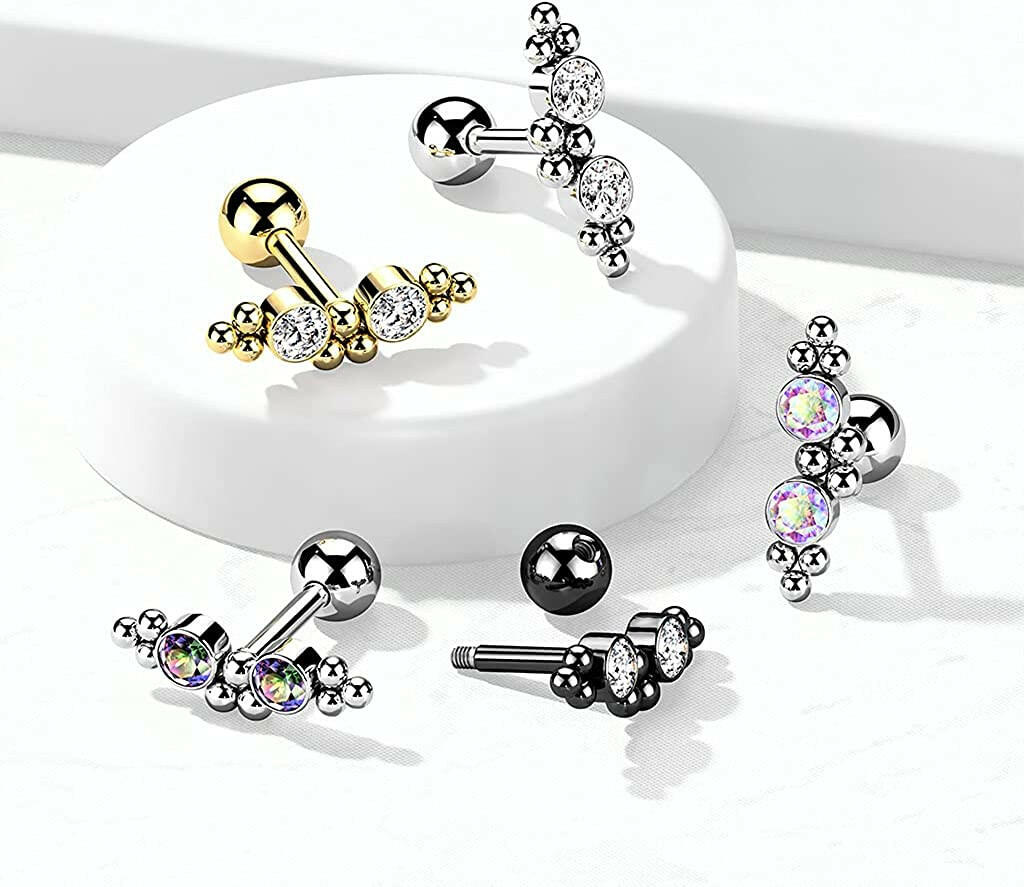 Surgical Steel 2 CZ and Ball Clusters Cartilage Barbell Cartilage Impulse Piercings