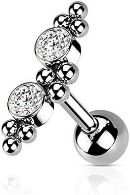 Surgical Steel 2 CZ and Ball Clusters Cartilage Barbell Cartilage Impulse Piercings Clear