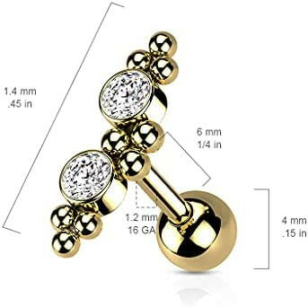 Surgical Steel 2 CZ and Ball Clusters Cartilage Barbell Cartilage Impulse Piercings