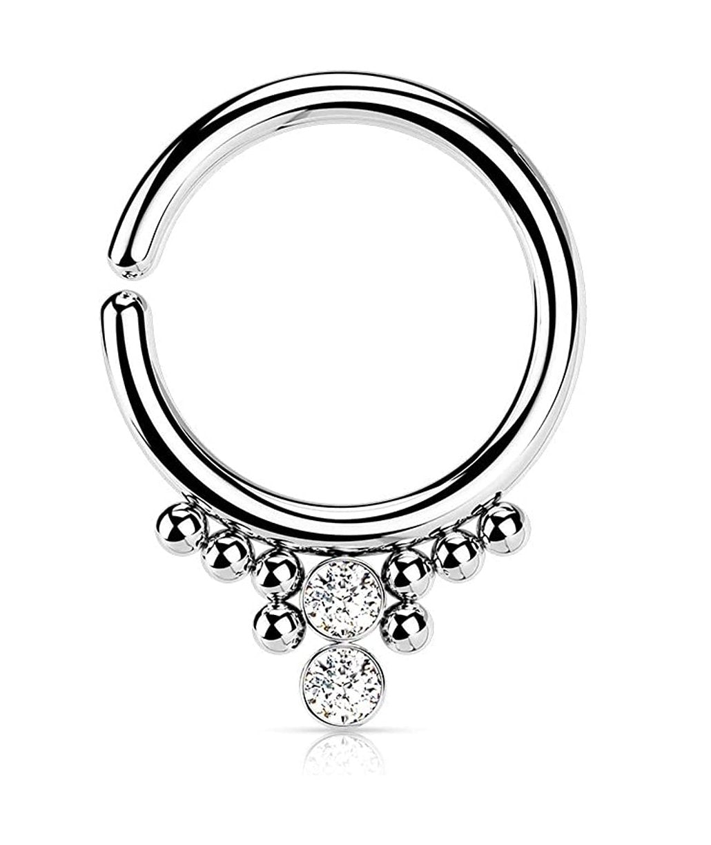 Surgical Steel 2 Round CZ Flat Balls and Cluster Beads Bendable Hoop Ring Nose Ring, cartilage ring Impulse Piercings 18GA Length: 8mm Clear