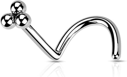 Surgical Steel 3 Ball Cluster Top Nose Screw Rings Nose Ring Impulse Piercings 20GA Length: 6mm Steel