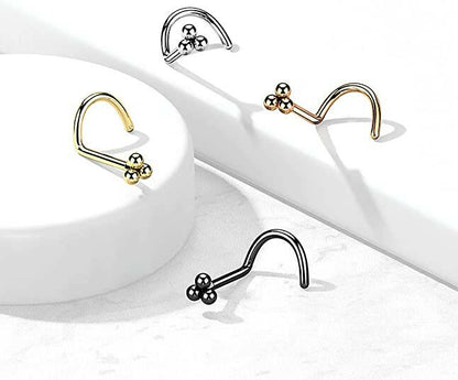 Surgical Steel 3 Ball Cluster Top Nose Screw Rings Nose Ring Impulse Piercings