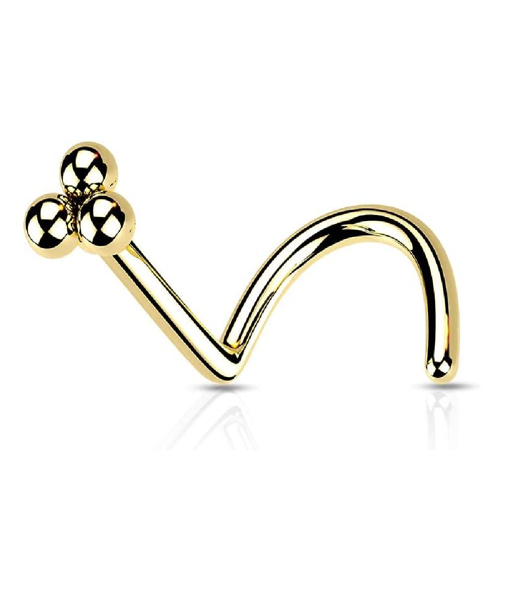 Surgical Steel 3 Ball Cluster Top Nose Screw Rings Nose Ring Impulse Piercings 20GA Length: 6mm Gold