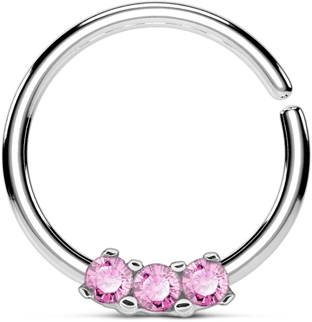 Surgical Steel 3 CZ Bendable Septum Cartilage Hoop Ring Septum Ring Impulse Piercings Pink