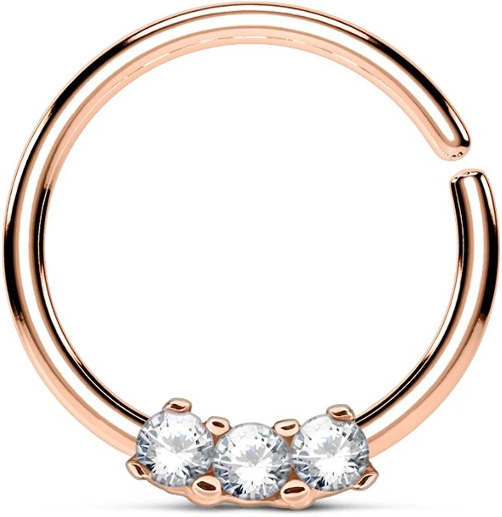 Surgical Steel 3 CZ Bendable Septum Cartilage Hoop Ring Septum Ring Impulse Piercings Rose Gold