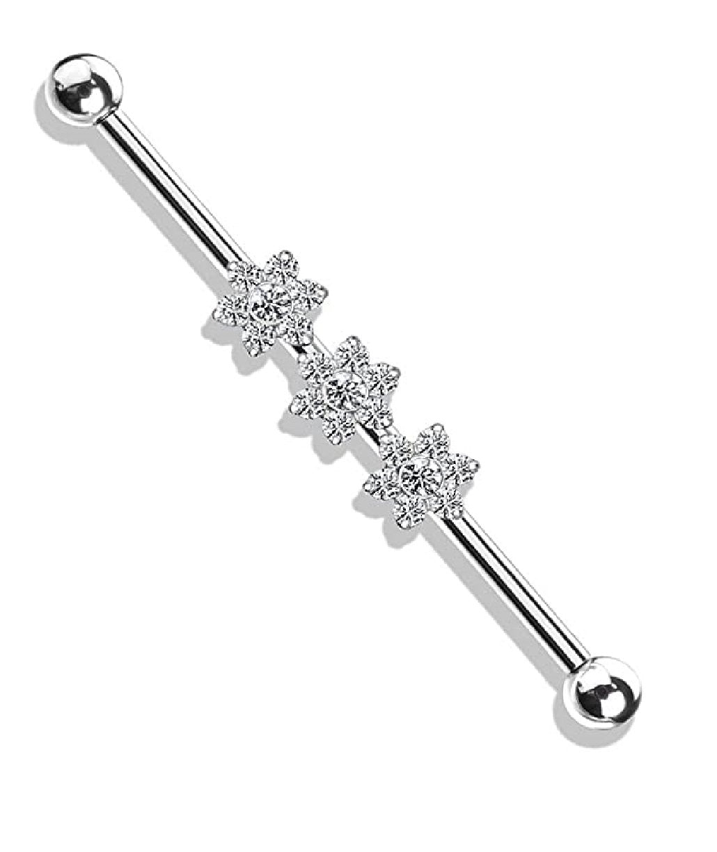 Surgical Steel 3-Internal Thread CZ Flowers Industrial Barbell Industrial Barbell Impulse Piercings