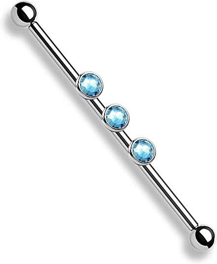 Surgical Steel 3-Internal Thread Round Gem Industrial Barbell Industrial Barbell Impulse Piercings Aqua