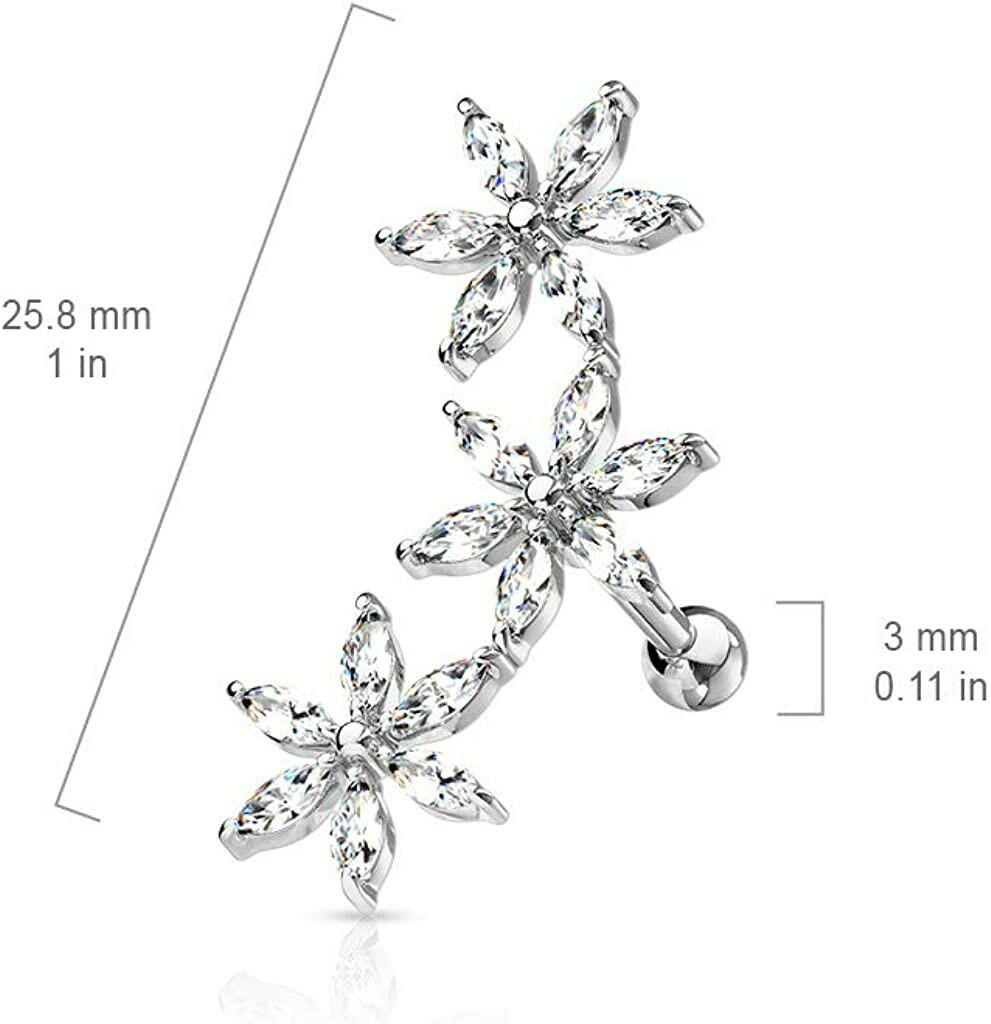 Surgical Steel 3 Marquise CZ Flowers Cartilage Tragus Barbell Studs Cartilage Impulse Piercings