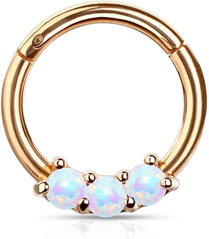 Surgical Steel 3-Opal All Hinged Segment Hoop Ring Nose Ring Impulse Piercings Rose Gold