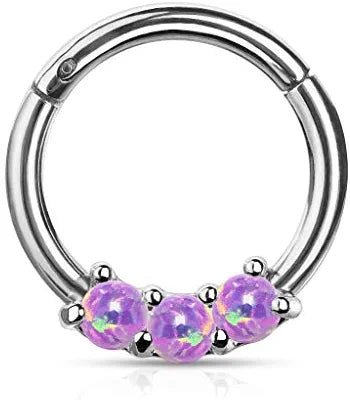 Surgical Steel 3-Opal All Hinged Segment Hoop Ring Nose Ring Impulse Piercings Purple