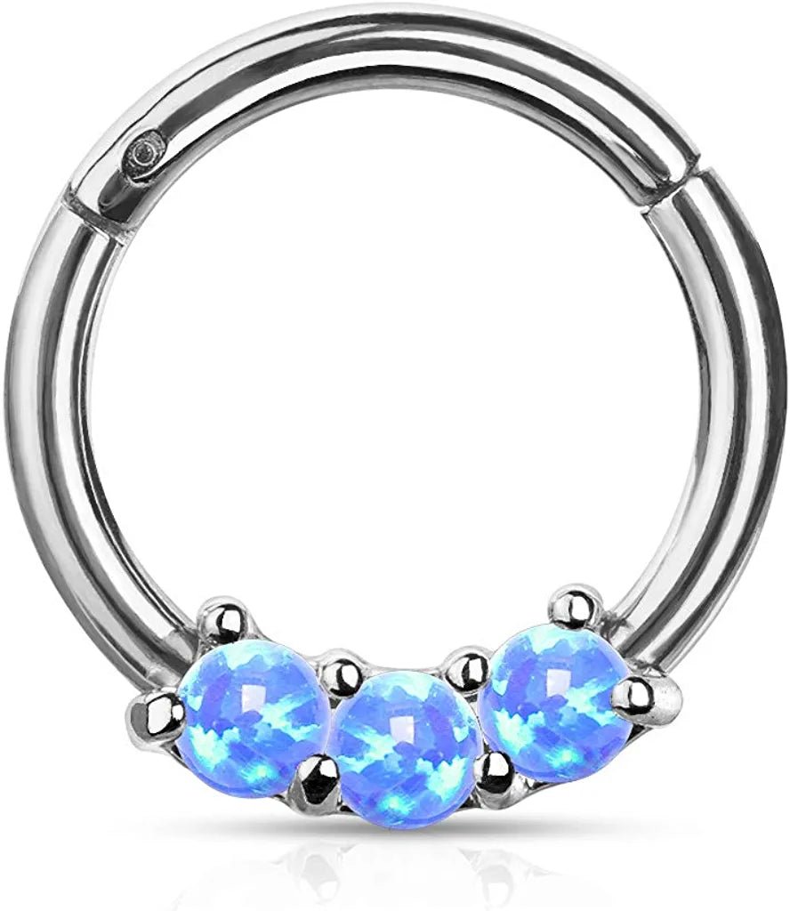 Surgical Steel 3-Opal All Hinged Segment Hoop Ring Nose Ring Impulse Piercings Blue