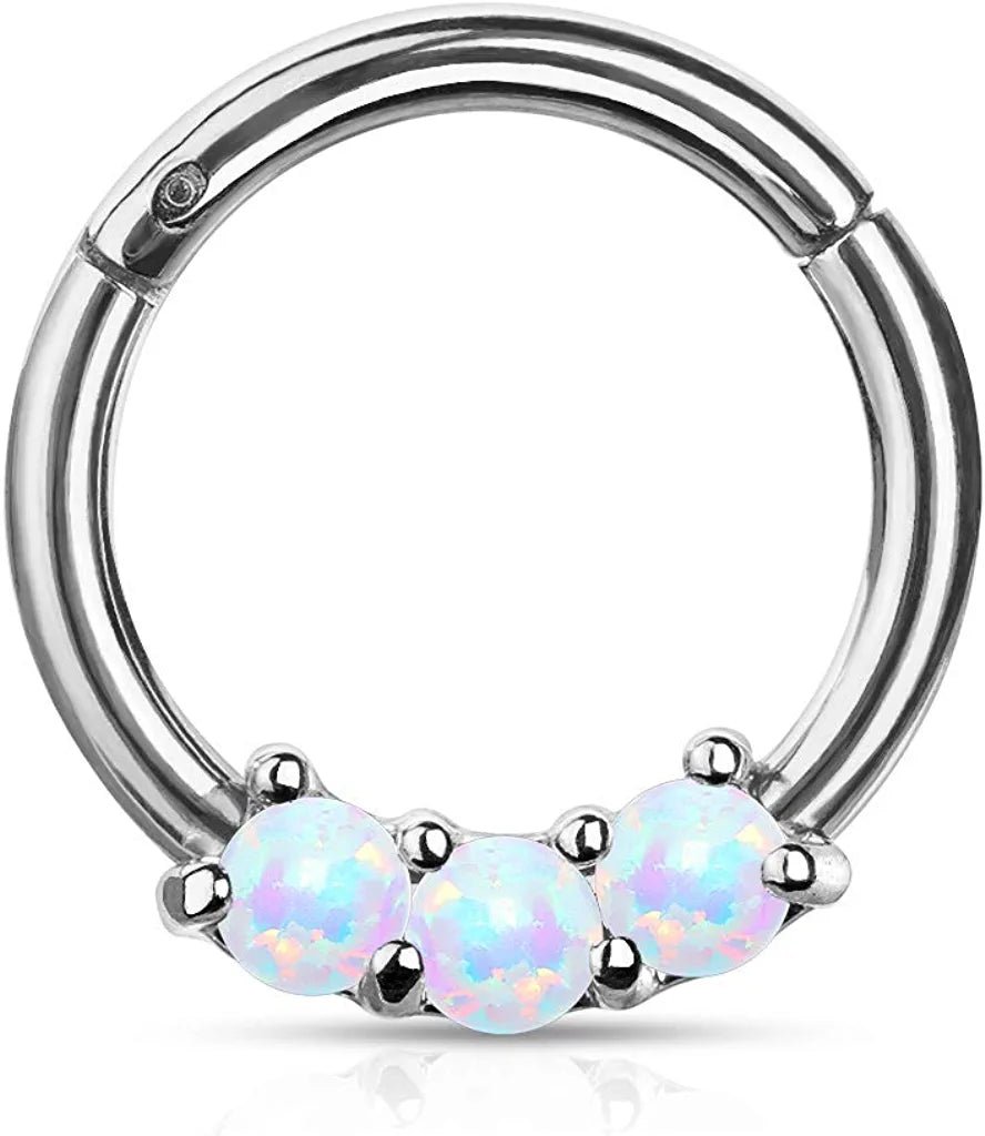 Surgical Steel 3-Opal All Hinged Segment Hoop Ring Nose Ring Impulse Piercings White