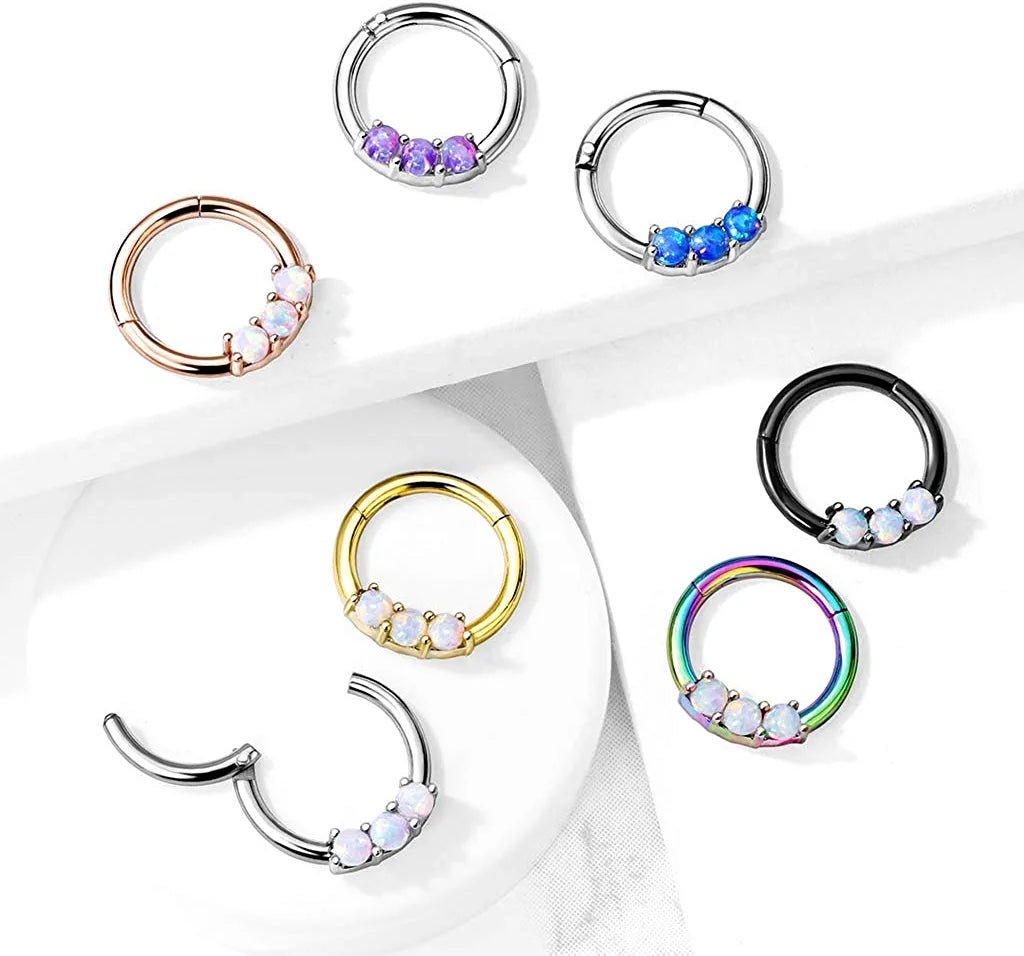 Surgical Steel 3-Opal All Hinged Segment Hoop Ring Nose Ring Impulse Piercings