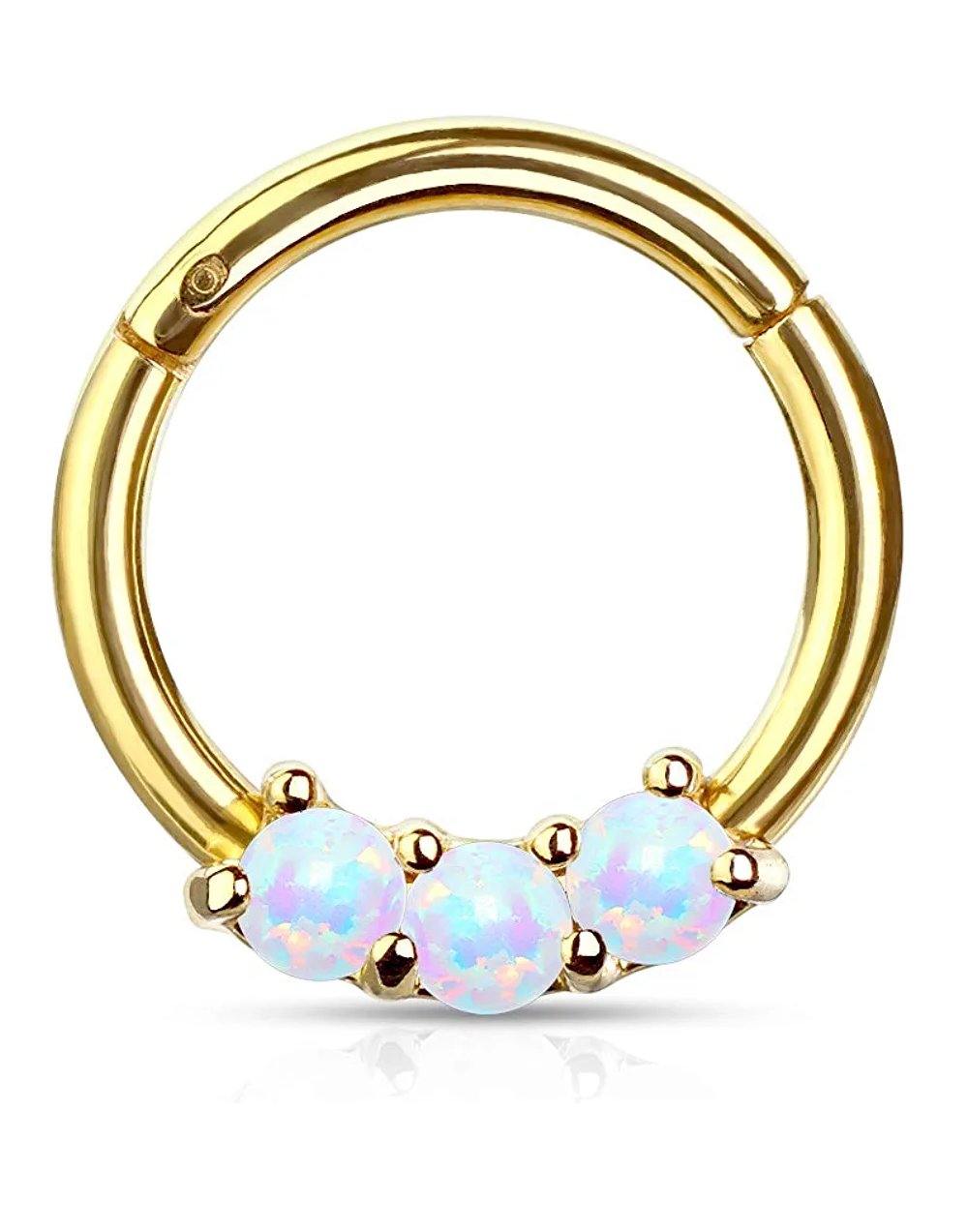 Surgical Steel 3-Opal All Hinged Segment Hoop Ring Nose Ring Impulse Piercings Gold