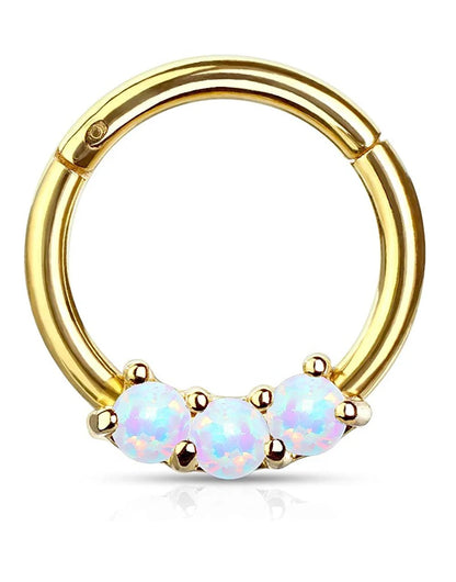 Surgical Steel 3-Opal All Hinged Segment Hoop Ring Nose Ring Impulse Piercings Gold