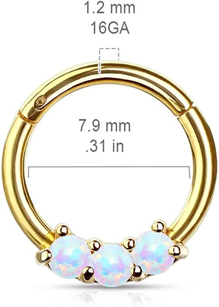 Surgical Steel 3-Opal All Hinged Segment Hoop Ring Nose Ring Impulse Piercings